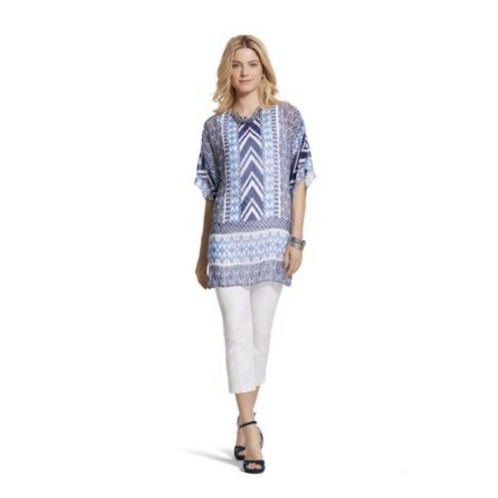 Chico’s Aztec Oversized Sheer Top‎ Blouse Shirt Tunic Swim Coverup XXL